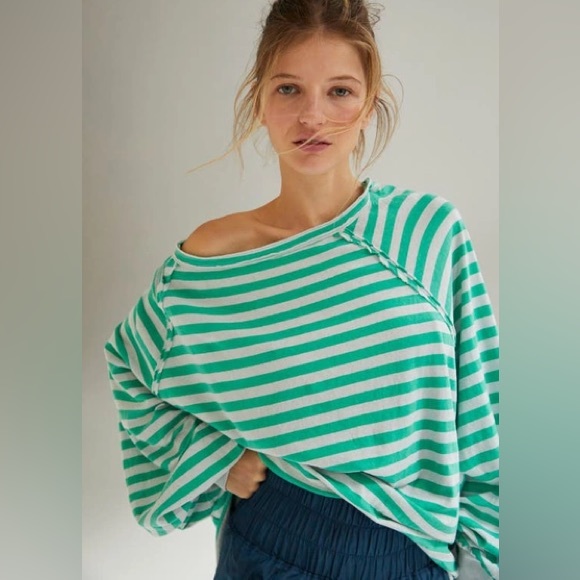 FP Movement by Free People Tops - NWOT Free People FP Movement She’s Everything Green Striped Raglan Long Sleeve